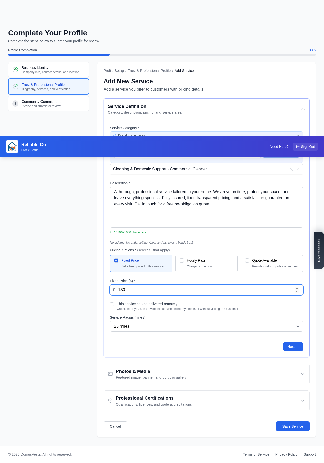 Adding a service with clear, fair pricing