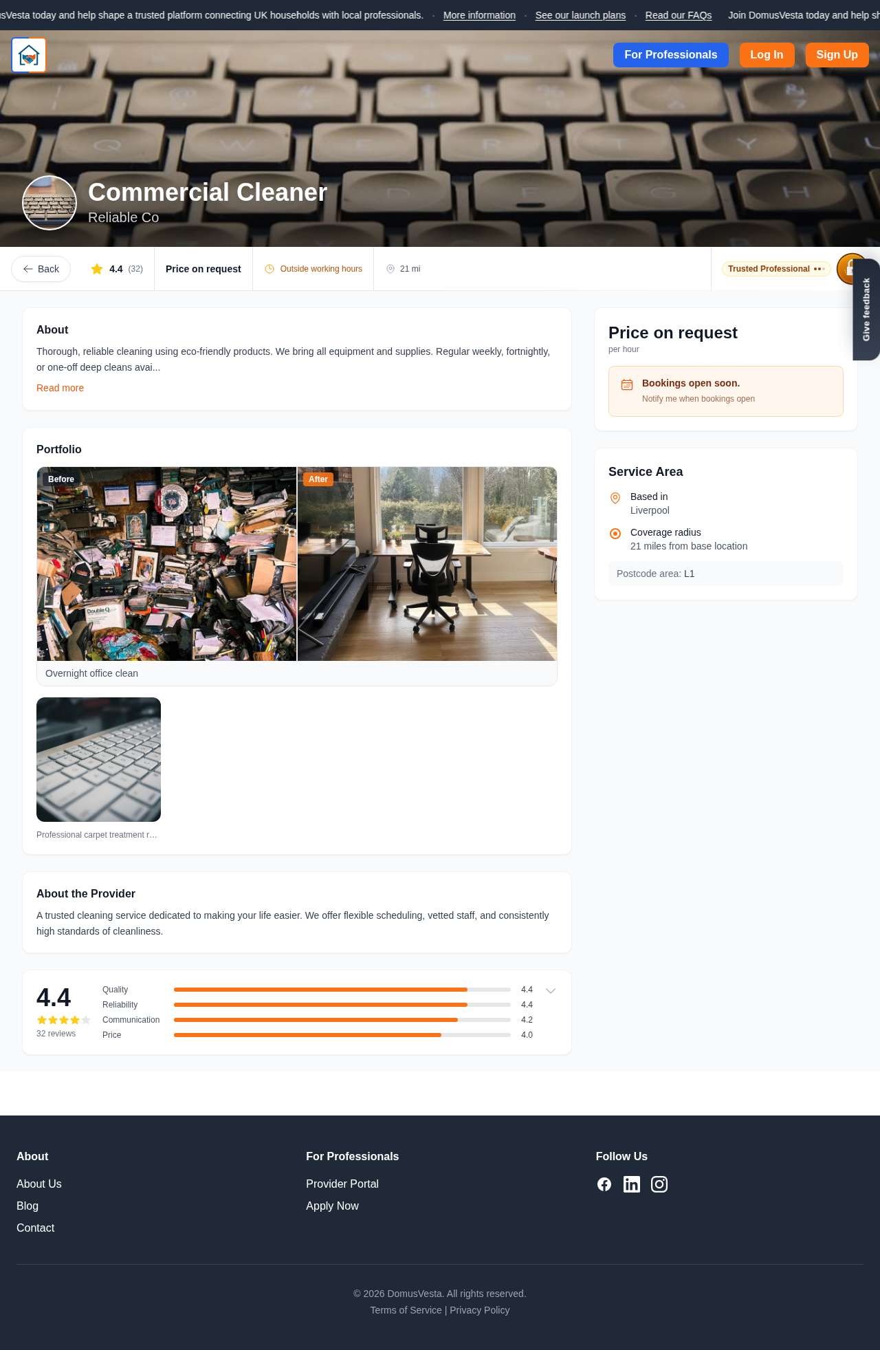 How reviews appear on a provider's profile
