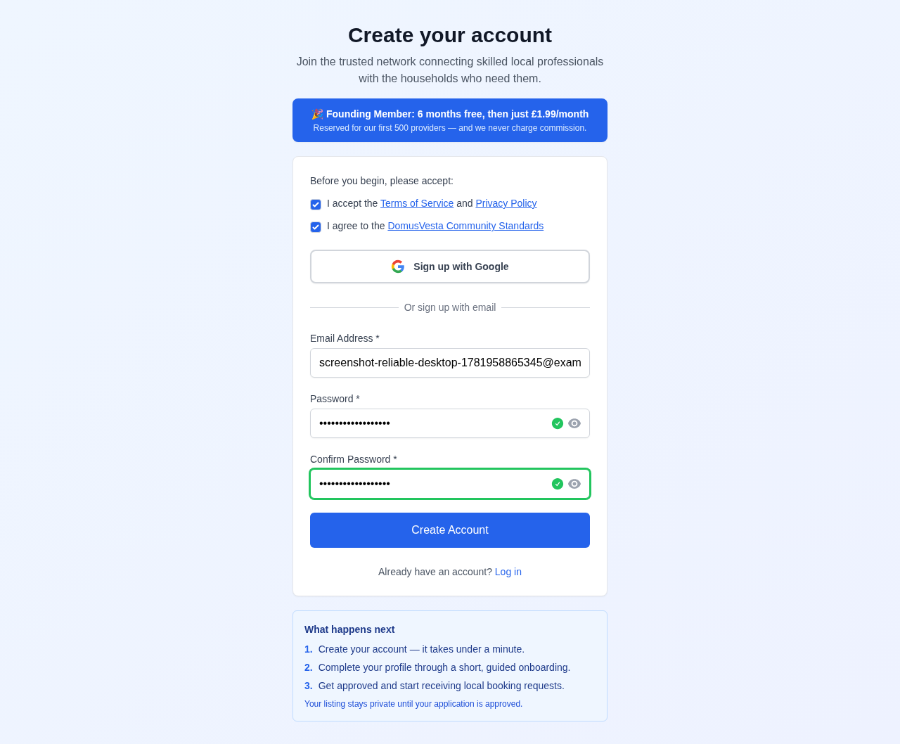 Creating your account with the Founding Member offer
