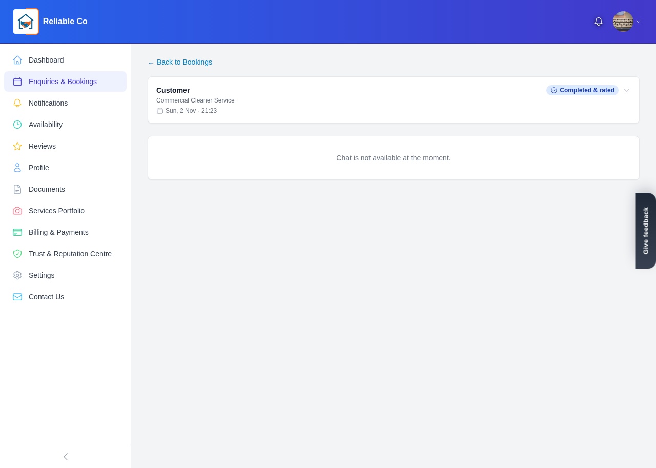 A completed booking