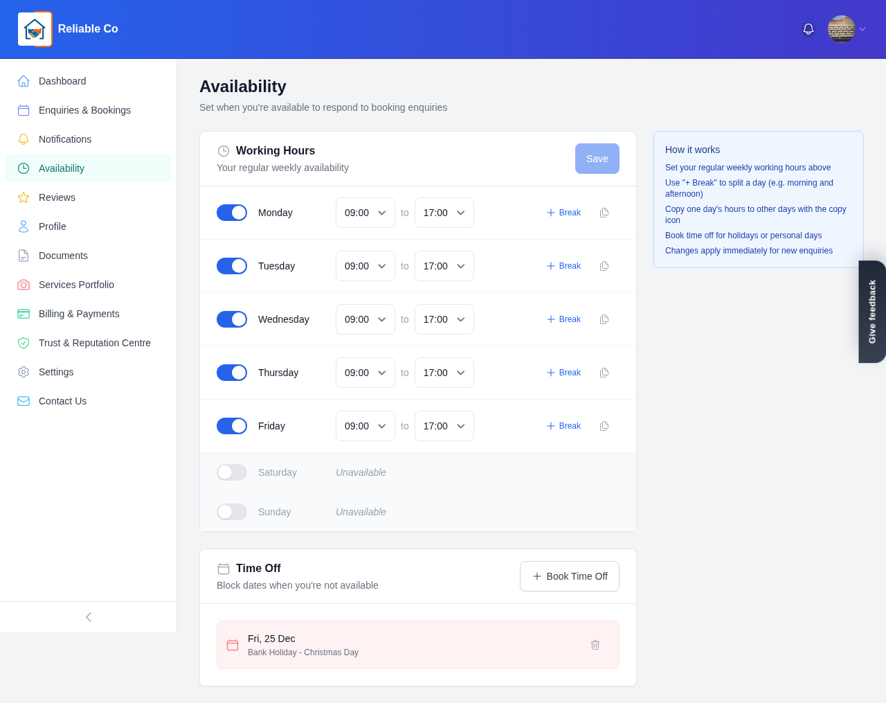 Setting your weekly availability