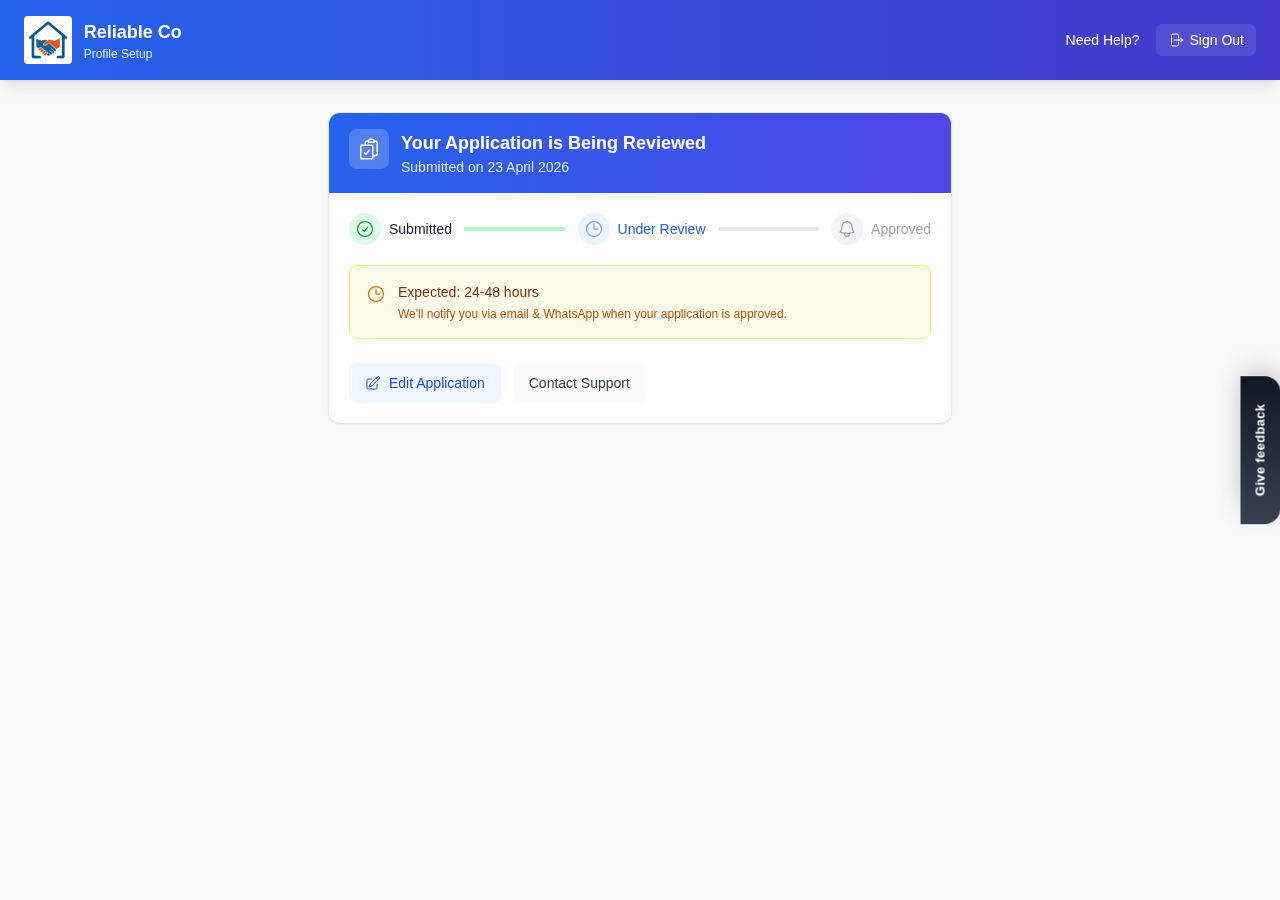 Your profile submitted for review