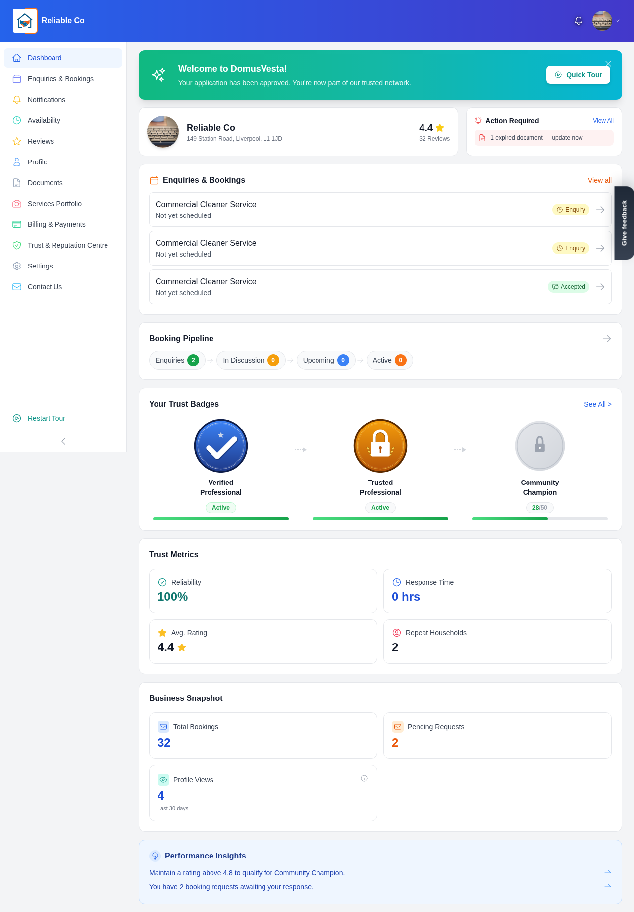 Your provider dashboard